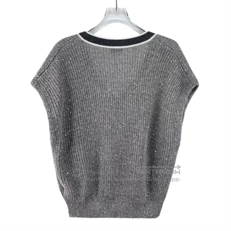 Brunello Cucinelli Brunello Cucinelli Gray Sequined Linen V-neck Sleeveless K Size M / US 6-8 / IT 42-44 - 2 Thumbnail