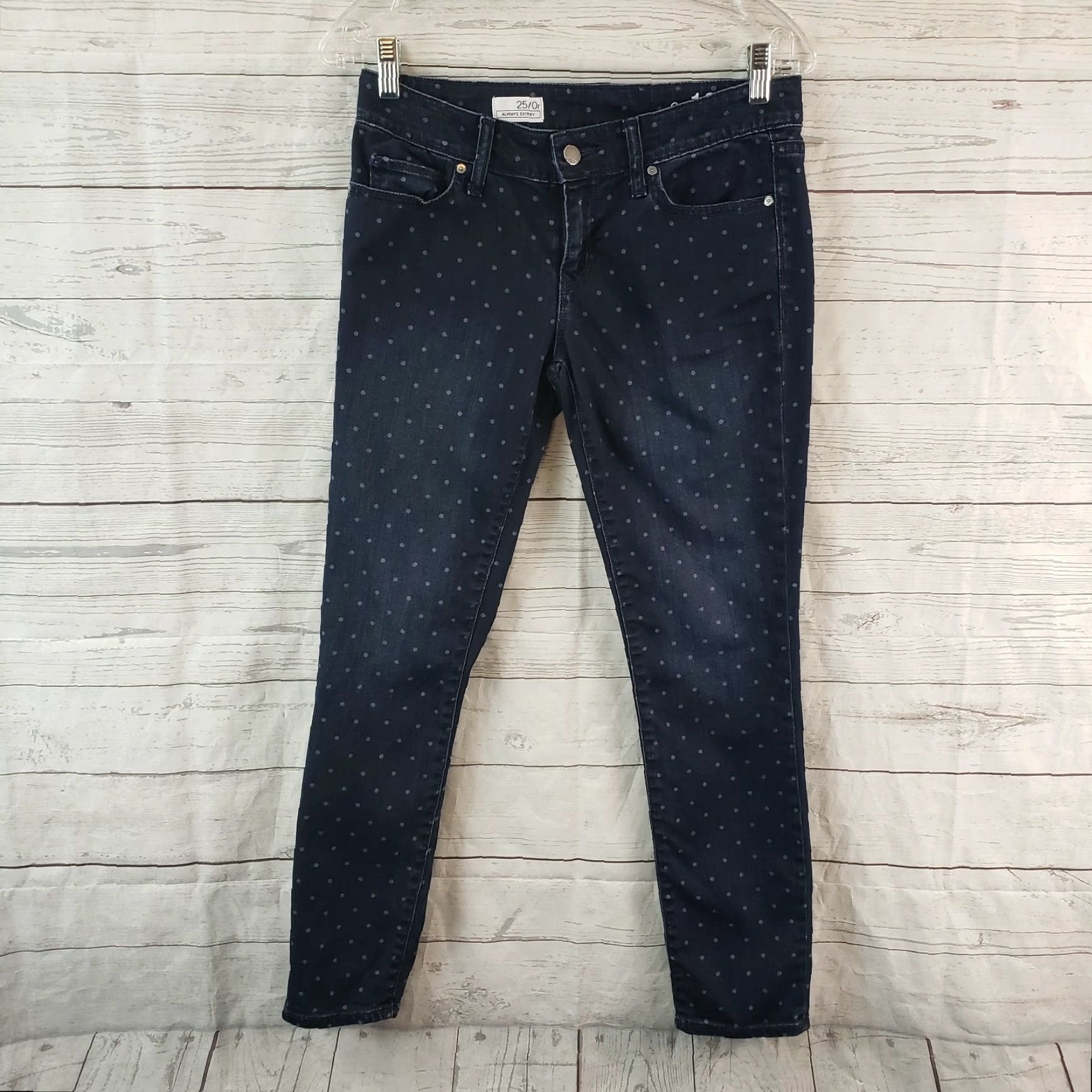 Gap Gap Womens Always Skinny Jeans Sz 25 Blue Dark Wash Polka Dots Low Rise Jeans Womens 25 Blue Dark Wash Polka Dot Skinny Size 42" / US 20 - 2 Thumbnail