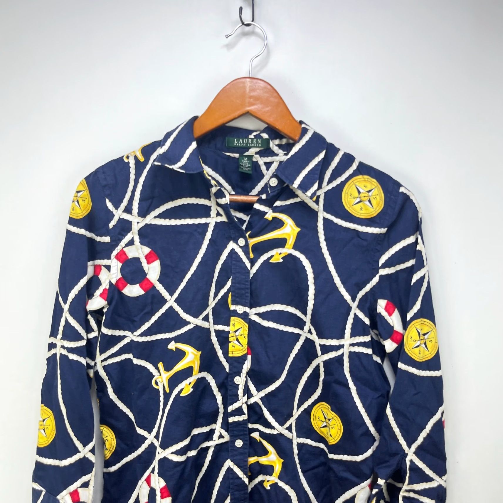 Polo Ralph Lauren VINTAGE Polo Ralph Lauren Womens Sailing Long Sleeve Shirt Medium Blue Striped Button-Up Polo Shirt Size M / US 6-8 / IT 42-44 - 2 Thumbnail