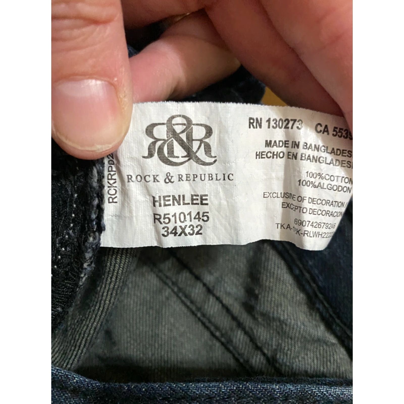 Vintage Rock & Republic Jeans Henlee Mens 34x32 Dark Wash Size US 34 / EU 50 - 5 Thumbnail