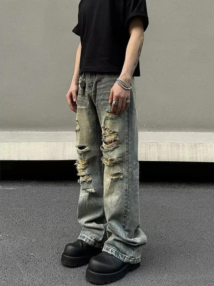 Japanese Brand Washed Ripped street hip-hop baggy hole jeans Size US 34 / EU 50 - 2 Thumbnail
