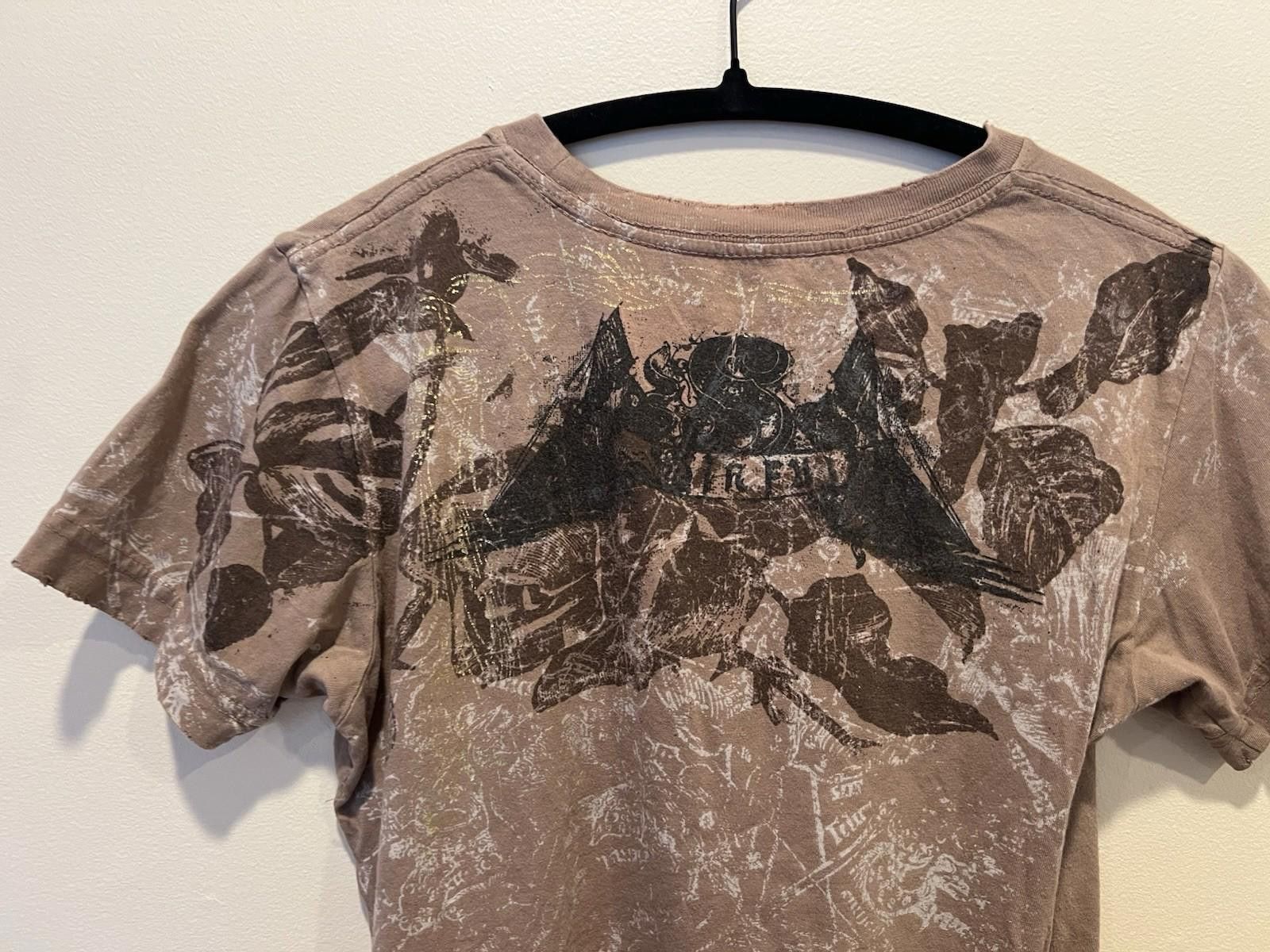 Other Sinful Brown Floral Winged Cross Graphic T-Shirt Y2K Gothic Size S / US 4 / IT 40 - 2 Thumbnail