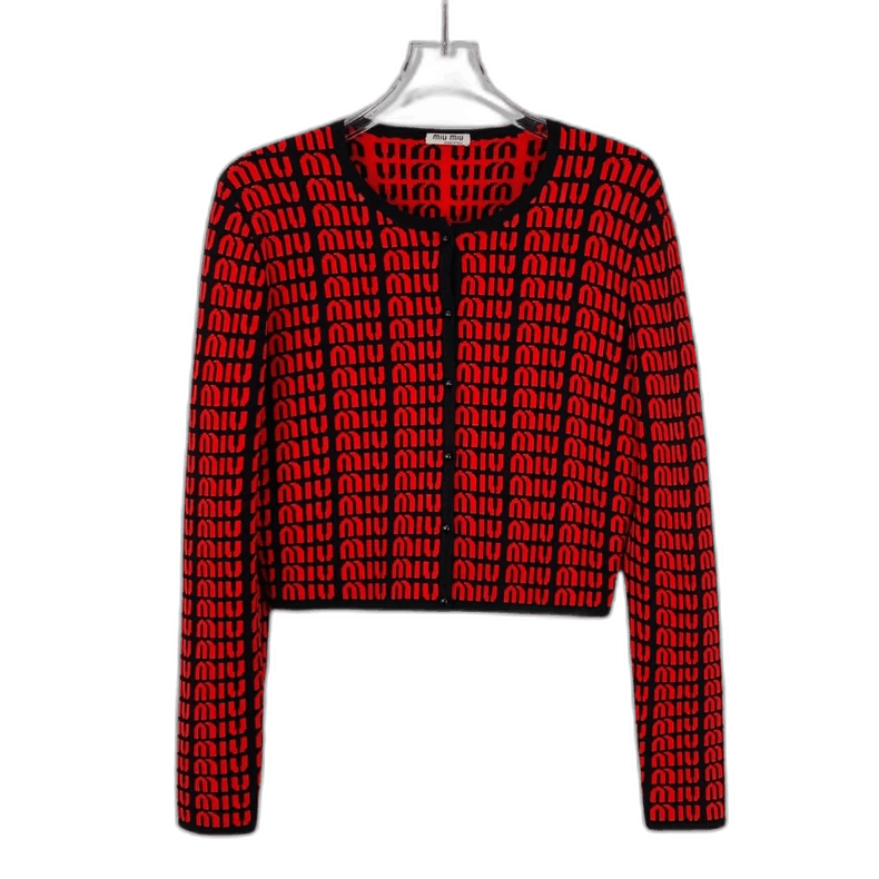 Miu Miu Miu Miu Red Logo Long Sleeve Knit Top Size M / US 6-8 / IT 42-44 - 1 Thumbnail