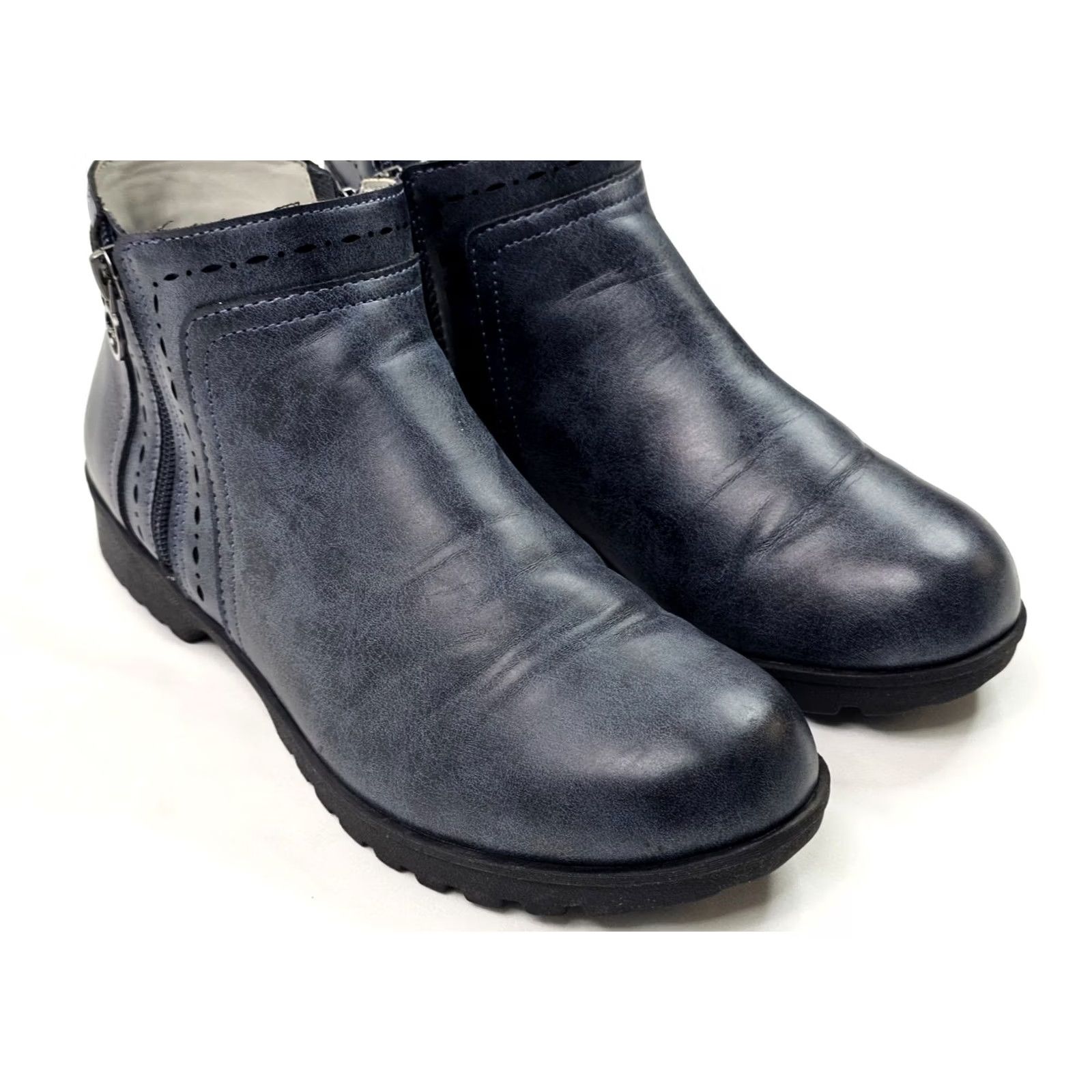 Vintage JSport by Jambu Jenna Ankle Boots Women 8M Blue Vegan Leather Side Zip Casual Bootie Size US 8 / IT 38 - 4 Thumbnail