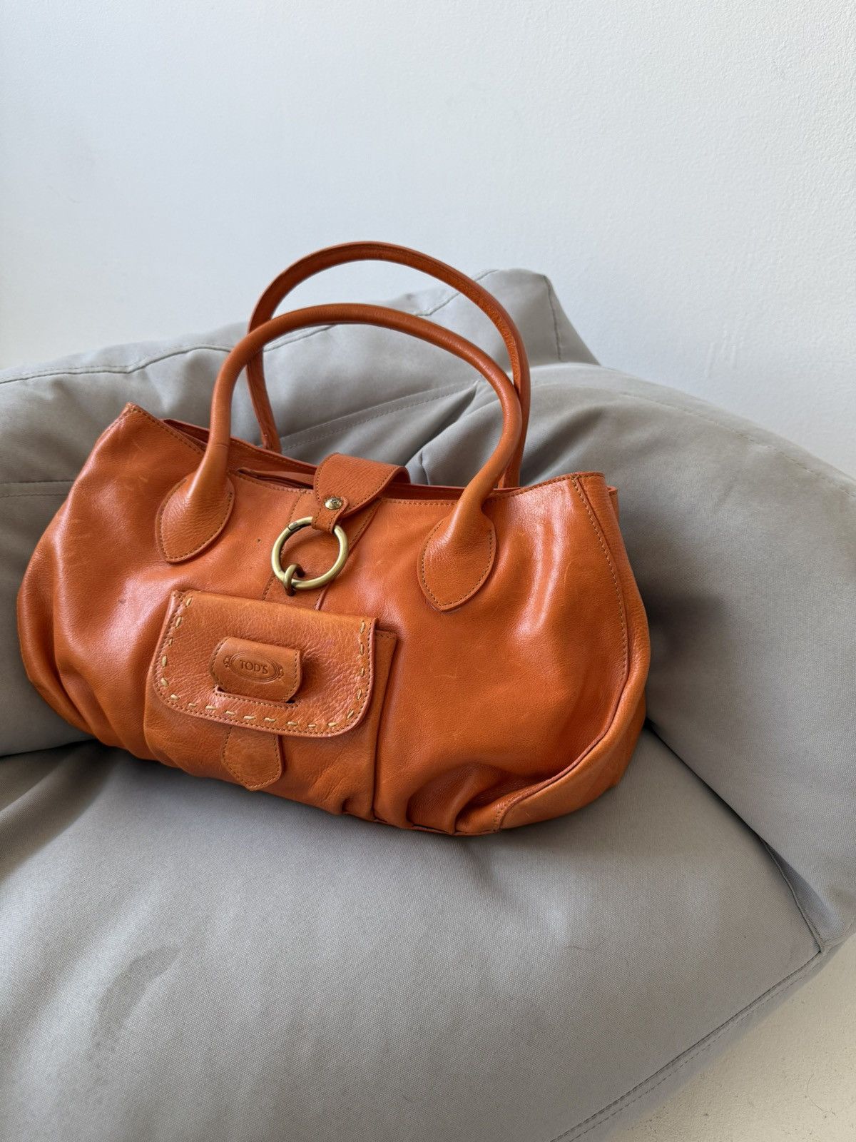 Tod’s Orange Leather Satchel Tote Handbag