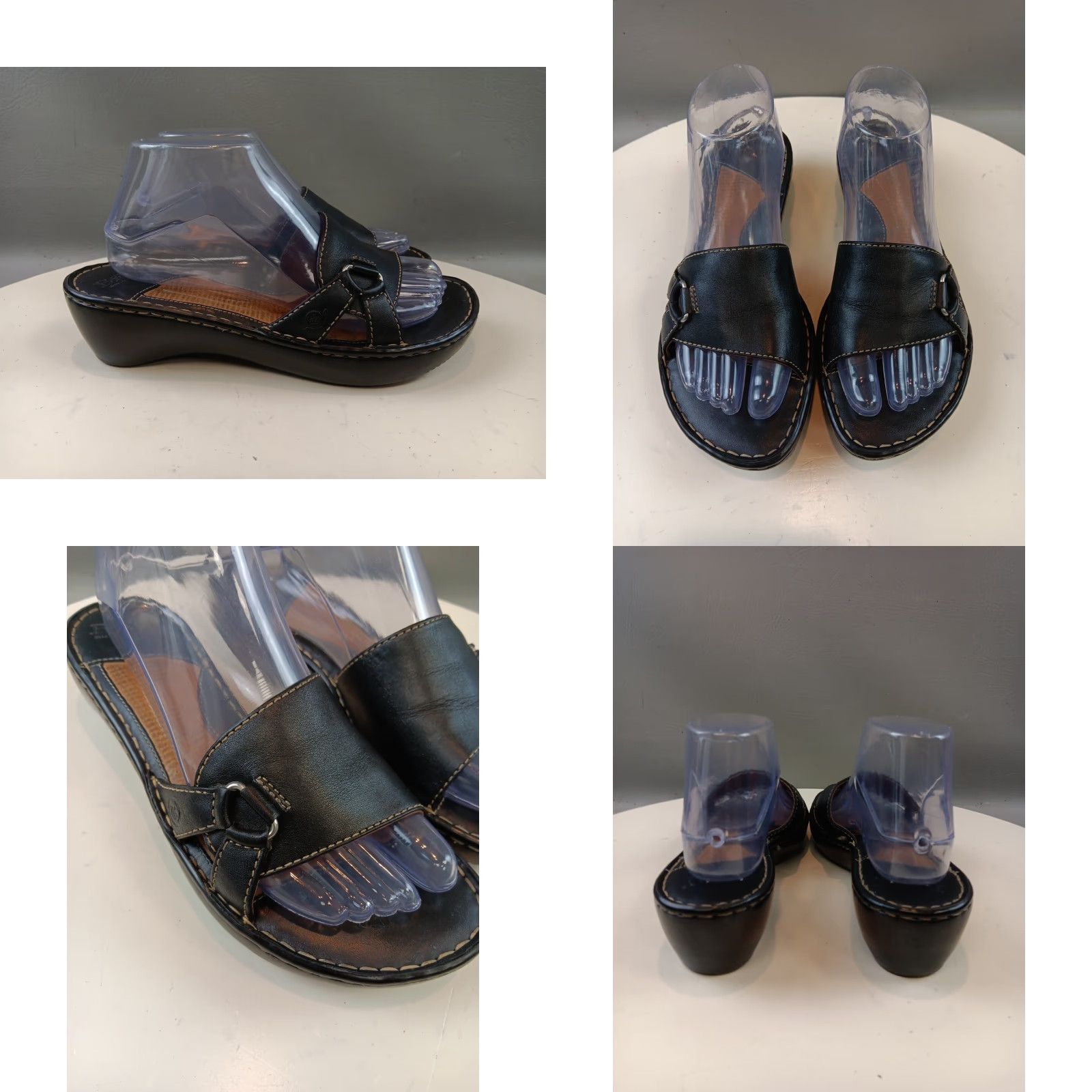 Born Born Women Sandal Slide Black Leather Mid Heel 9.5 US 40.5 EU Casual Shoes Womens Size US 10 / IT 40 - 8 Thumbnail