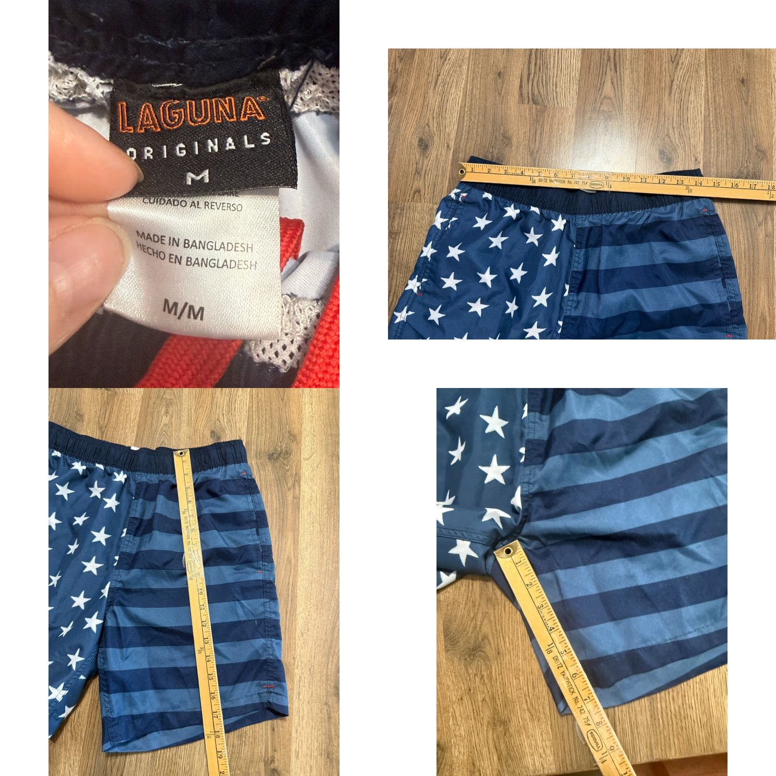 Vintage Laguna Originals Shorts, Men's Medium, Blue White Polka Dots Striped Swim Trunks Size US 31 - 8 Thumbnail