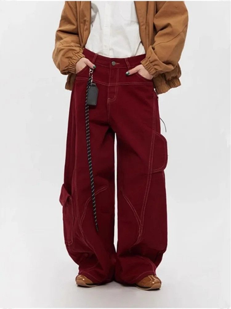 Vintage Red Patchwork Baggy Cargo Jeans Size US 30 / EU 46 - 1 Thumbnail