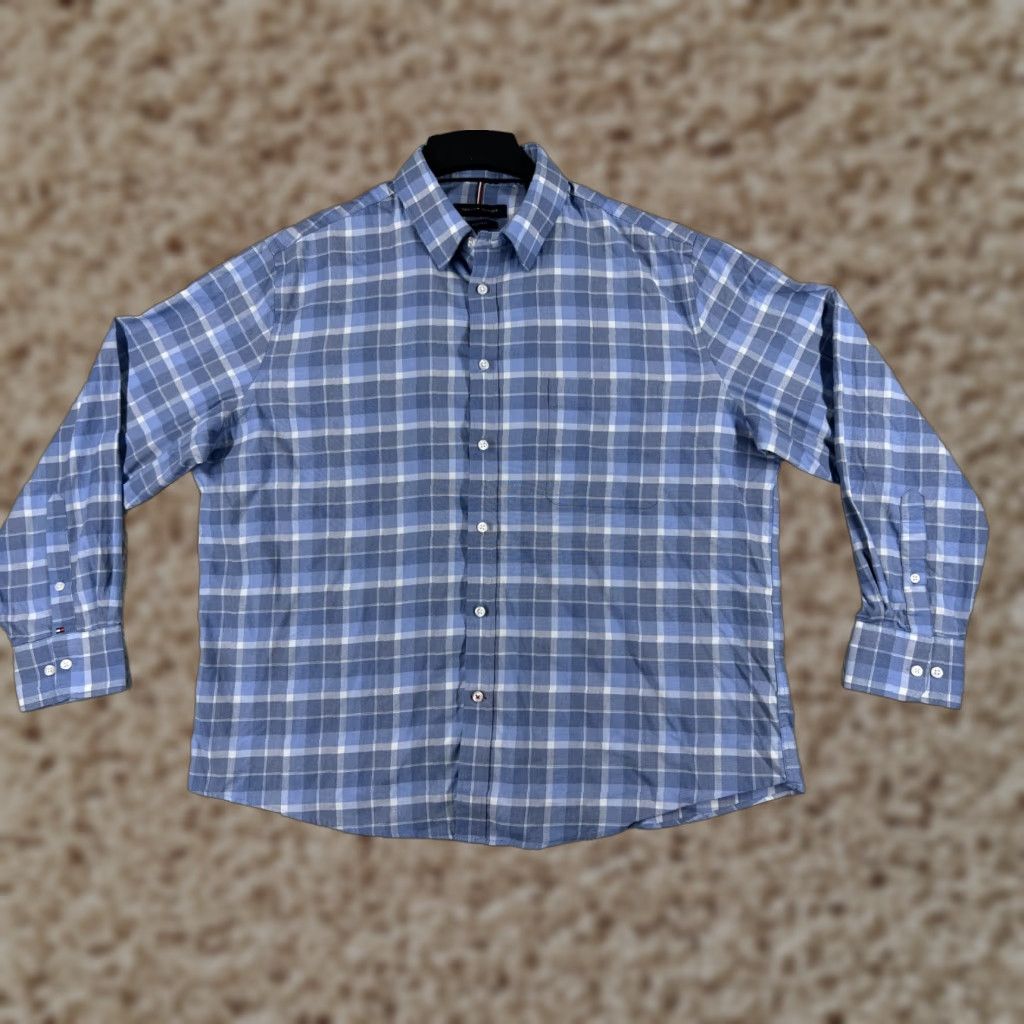 Tommy Hilfiger Tommy Hilfiger Shirt Adult Extra Large Blue Plaid Long Sleeve 17-17.5 34-35 Size US XL / EU 56 / 4 - 1 Thumbnail