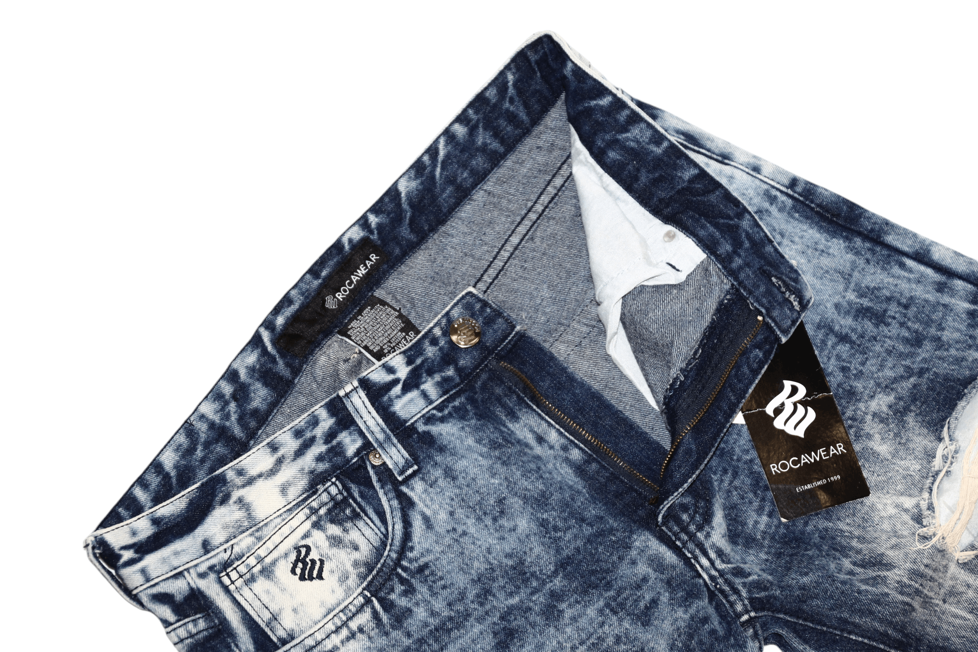 Rocawear 🔥Rockawear Dark Acid Wash Distressed Jeans Rhinestones Trim Size US 34 / EU 50 - 7 Thumbnail