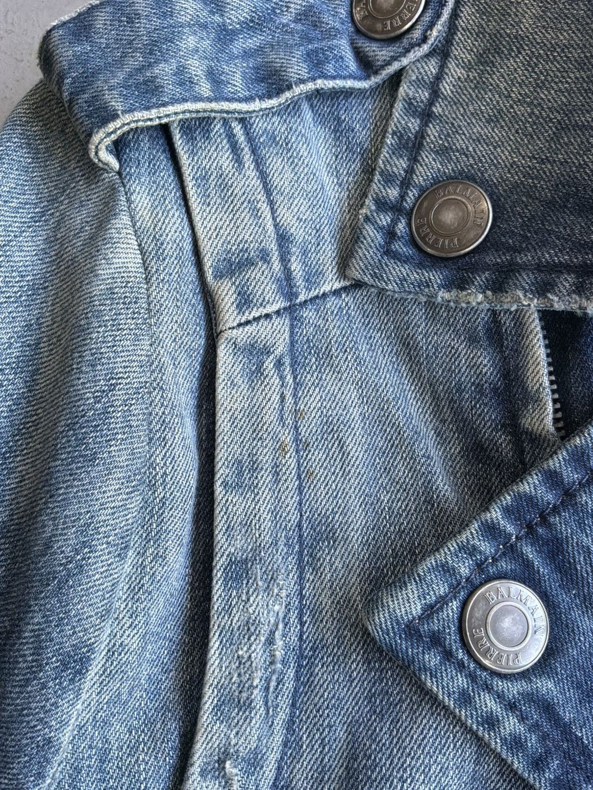 Balmain 2010s Pierre Balmain - Distressed Denim Biker Jacket Size US M / EU 48-50 / 2 - 6 Thumbnail