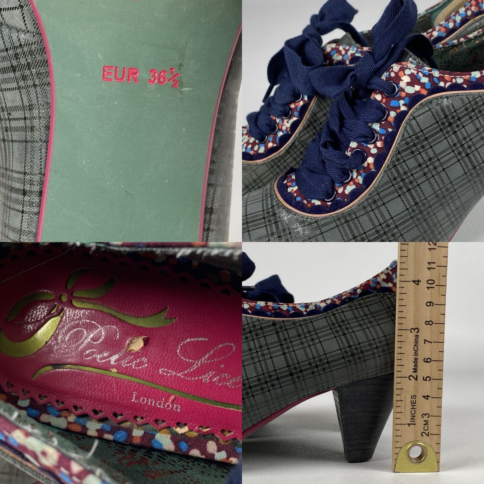 Vintage POETIC LICENCE Backlash Pumps Women’s 6.5 Grey Plaid Ribbon Tie Mid Heel Pump Size US 7 / IT 37 - 8 Thumbnail