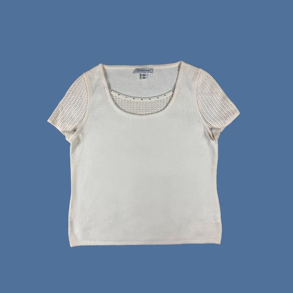 St. John St. John Sport Knit Top Womens Size S Cream Wool Blend Open Sleeves Size S / US 4 / IT 40 - 1 Thumbnail