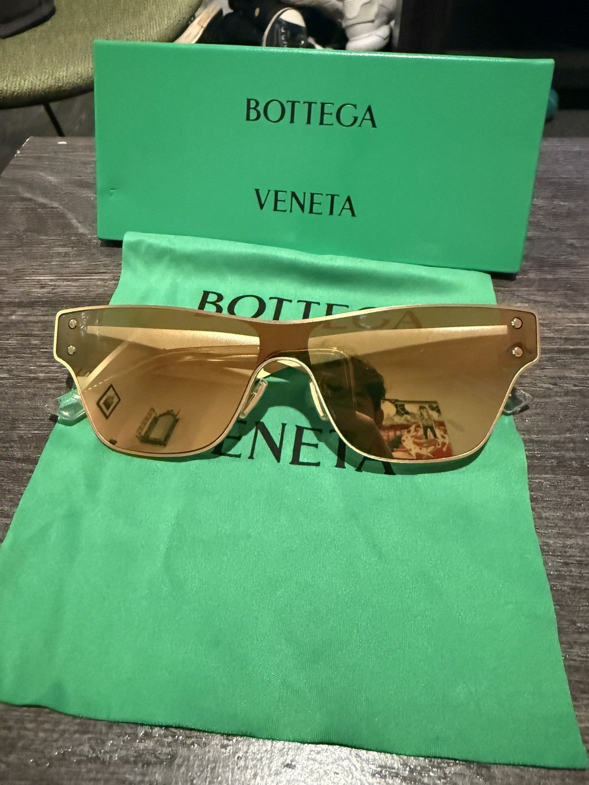 Gold Flash Mirror Bottega Veneta Sunglasses with case