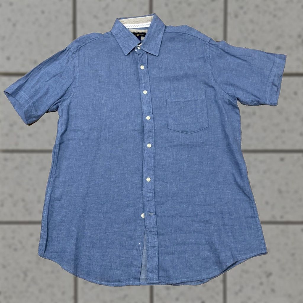 Club Room VINTAGE Club Room Blue Linen Button Shirt Men L Short Sleeve Casual L Blue Linen Button-Up Club Room Men Shirt Casual Preppy Summer 90s Size US L / EU 52-54 / 3 - 1 Thumbnail