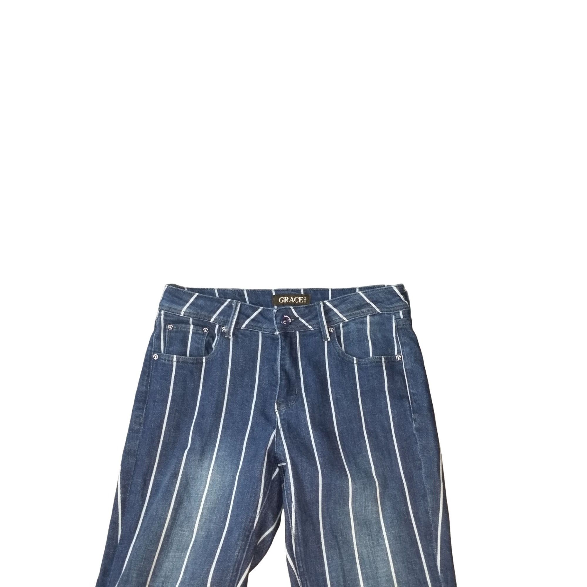 Grace in LA Grace In LA Jeans Women Sz 27 Pinstripe Flare Frayed Bell Bo Size 27" / US 4 / IT 40 - 2 Thumbnail