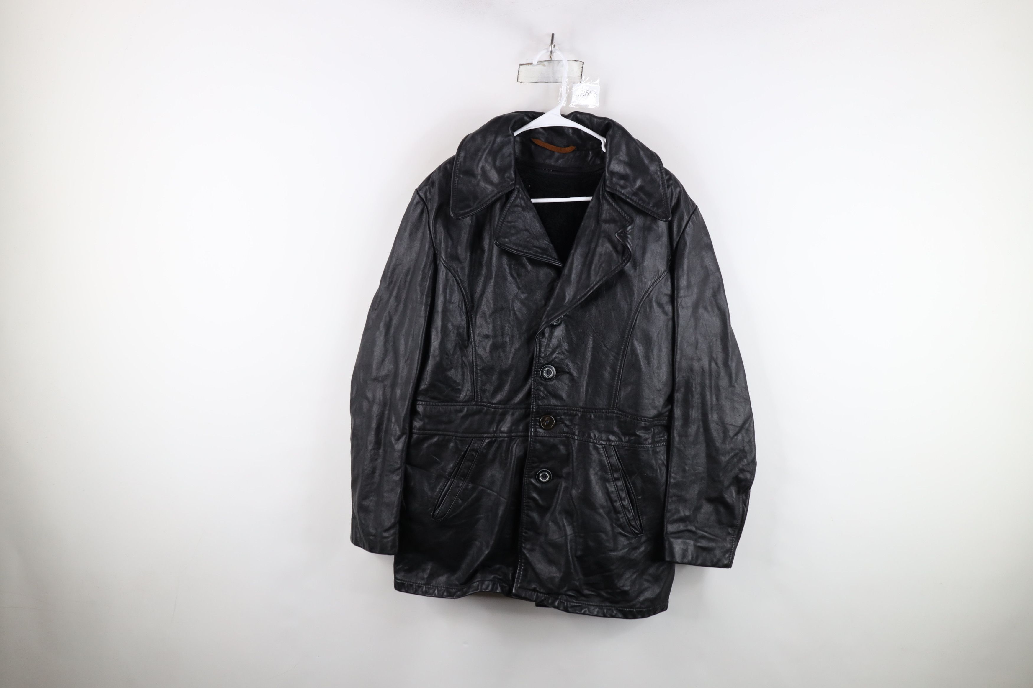 Vintage Vintage 60s 70s Streetwear Leather Jacket Coat Black USA Size US XXL / EU 58 / 5 - 1 Thumbnail