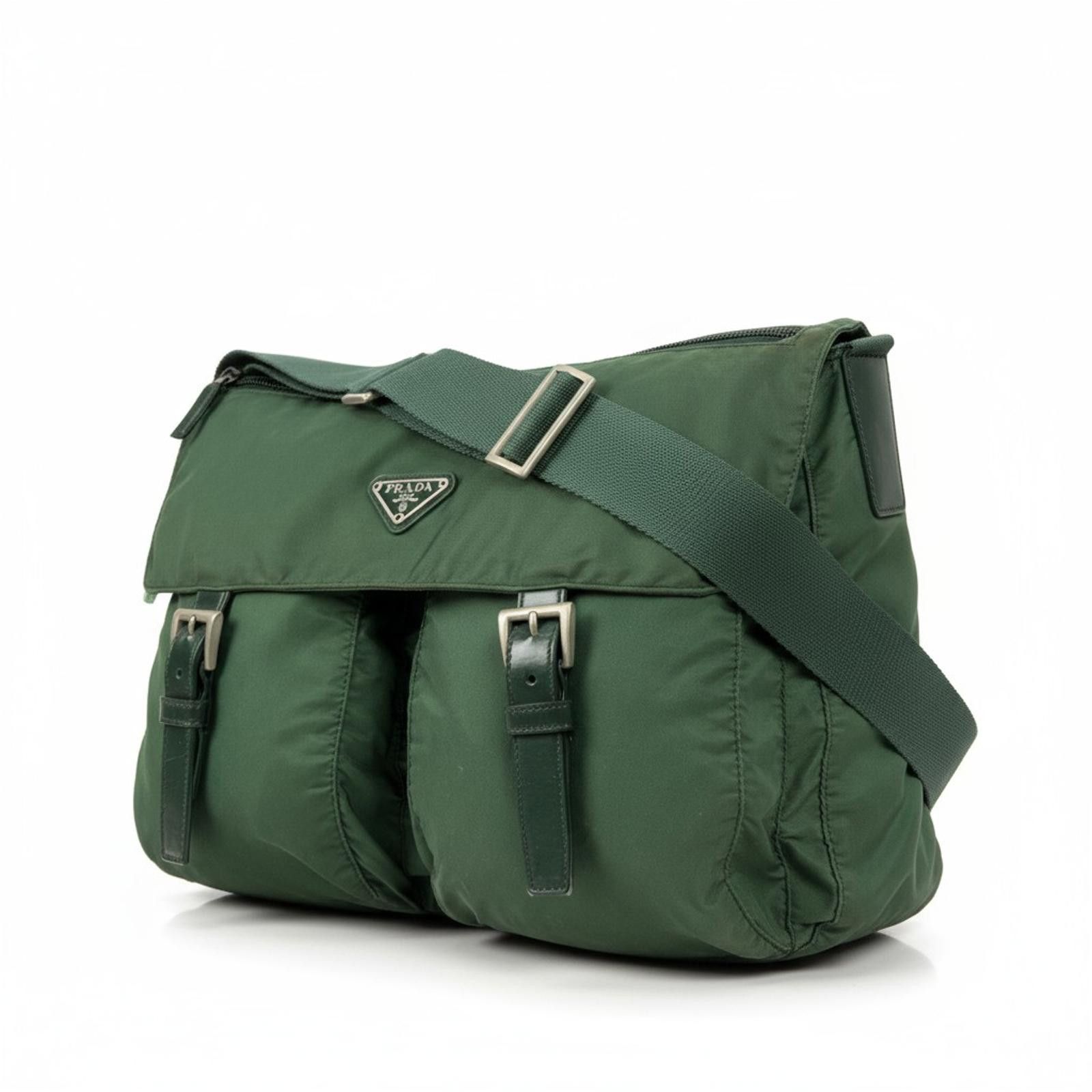 Prada Prada - Green Nylon Shoulder Bag Buckle Detail Size ONE SIZE - 1 Thumbnail