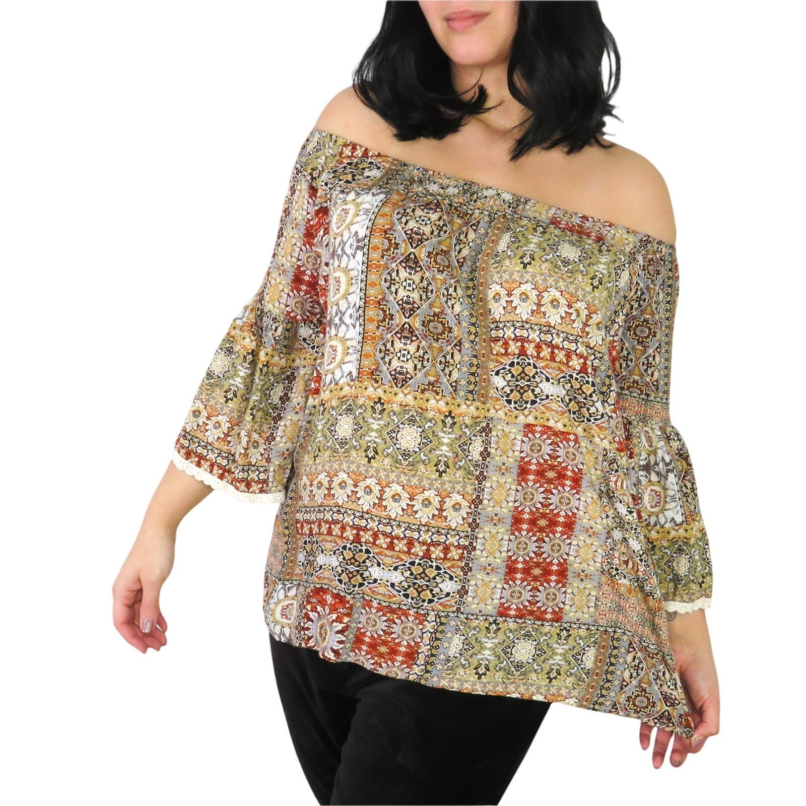 Vintage Y2k Multi-Pattern Off Shoulder Casual Peasant Blouse Medium Size M / US 6-8 / IT 42-44 - 1 Thumbnail