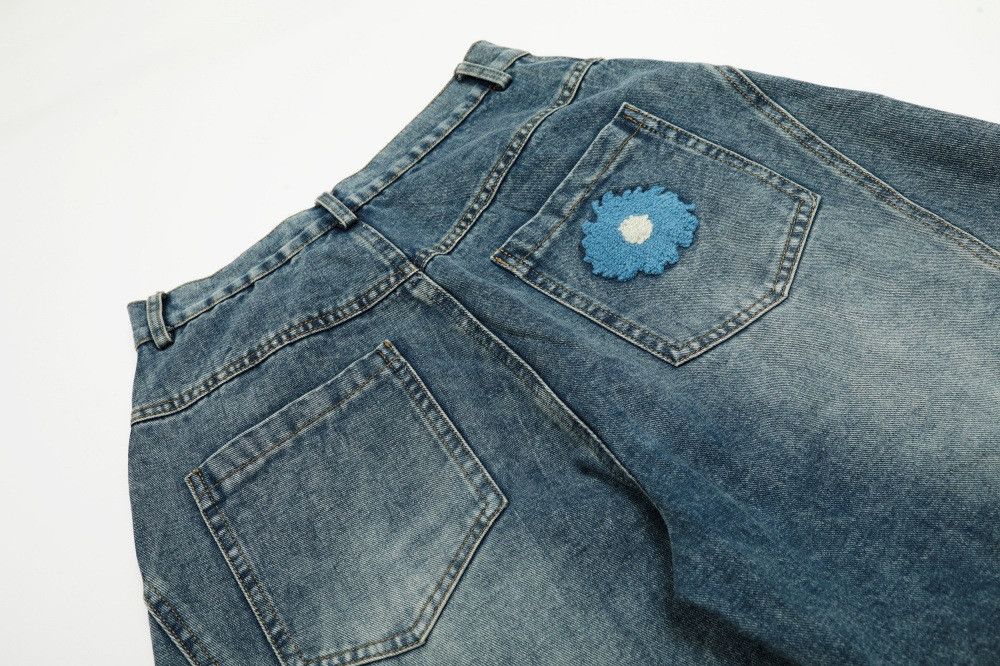 Jean Punk washed distressed floral embroidered scimitar jeans Size US 34 / EU 50 - 5 Thumbnail