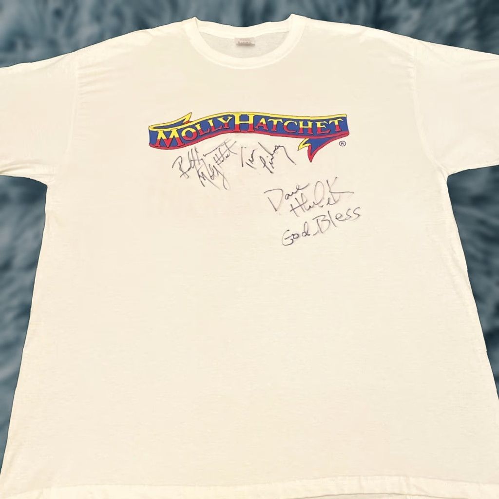 Vintage VINTAGE Molly Hatchet Tour Band Tee Shirt XL White Autographed Signed Members 2012 90s Mens T-Shirt Size US XL / EU 56 / 4 - 1 Thumbnail