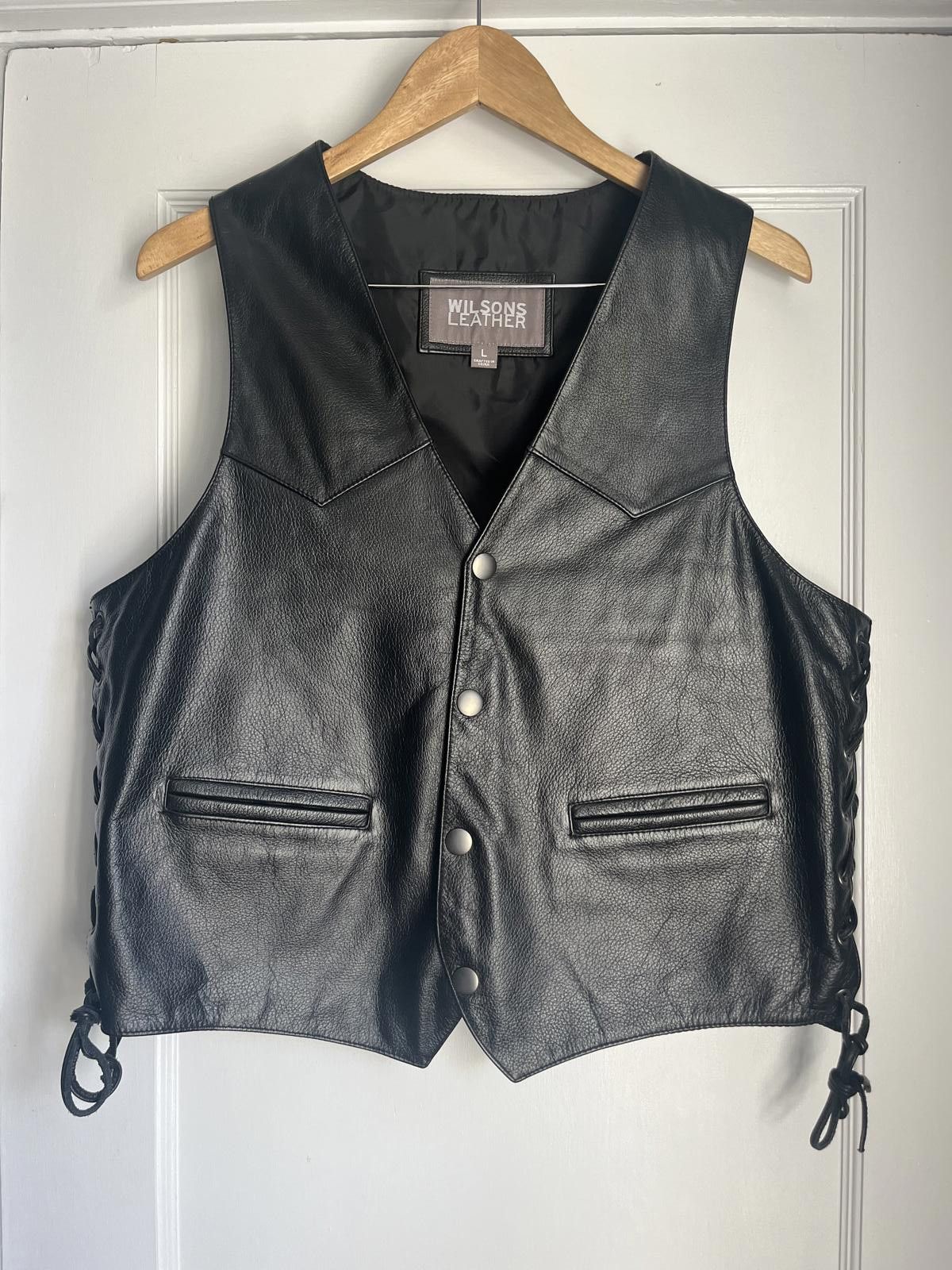 Wilson Wilsons Mens Leather Vest with Side Laces, Motorcycle Jacket Size ONE SIZE - 1 Thumbnail