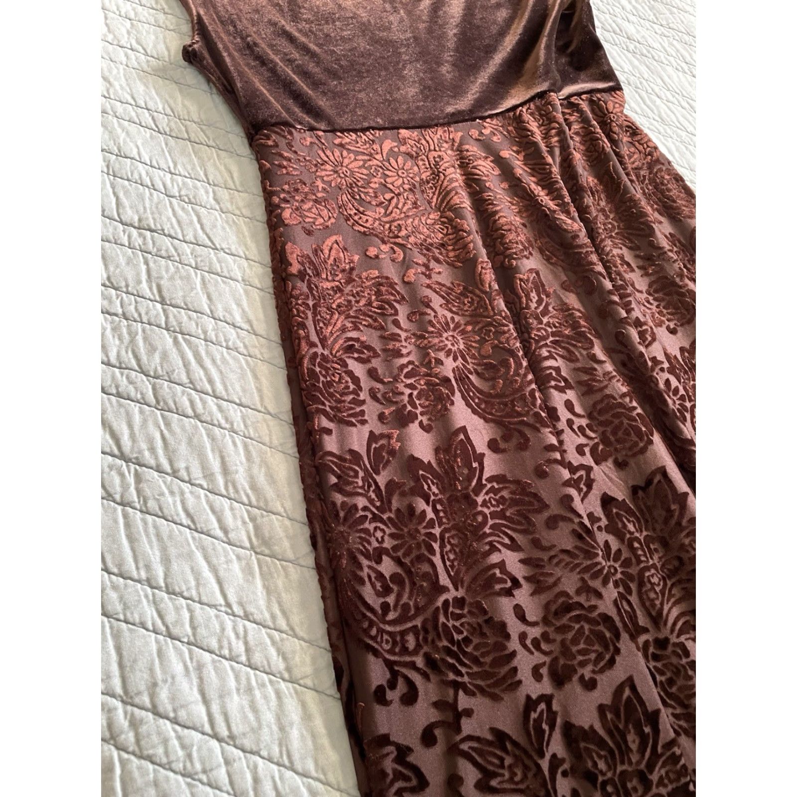 MAGGY LONDON VINTAGE Maggy London Dress Womens Large Brown Velvet Jacquard Maxi Whimsigoth Y2 Dress Size L / US 10 / IT 46 - 3 Thumbnail