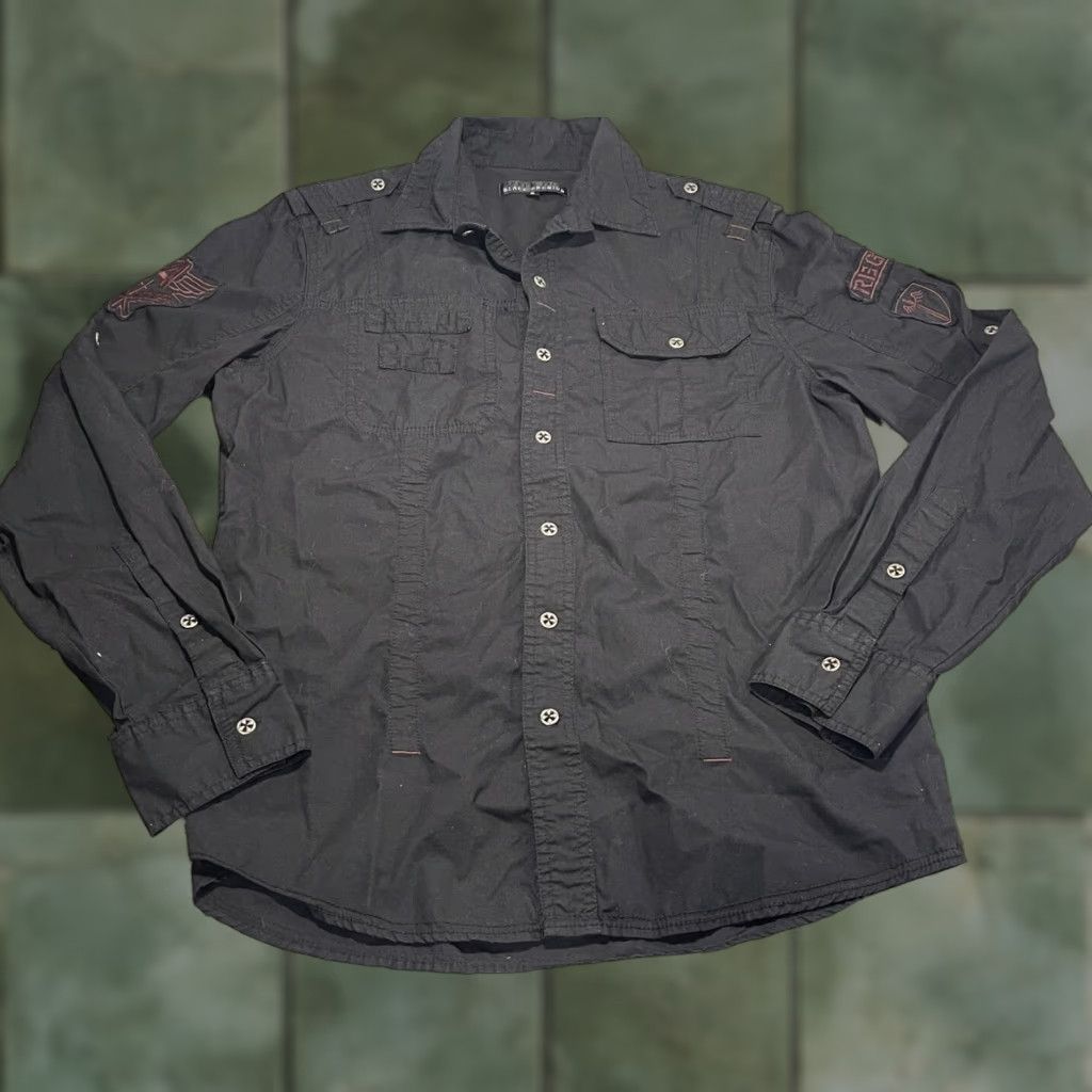 Affliction Affliction Shirt Mens S Black Button-Up Army Military Patch Embroidered Pockets Long Sleeve Skull Rock Army Theme 2020s Men or Women Size US S / EU 44-46 / 1 - 1 Thumbnail