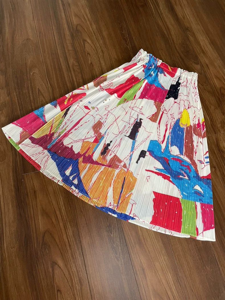 Issey Miyake Issey Miyake size:3 White powder comic pleated skirt Size 31" - 3 Thumbnail