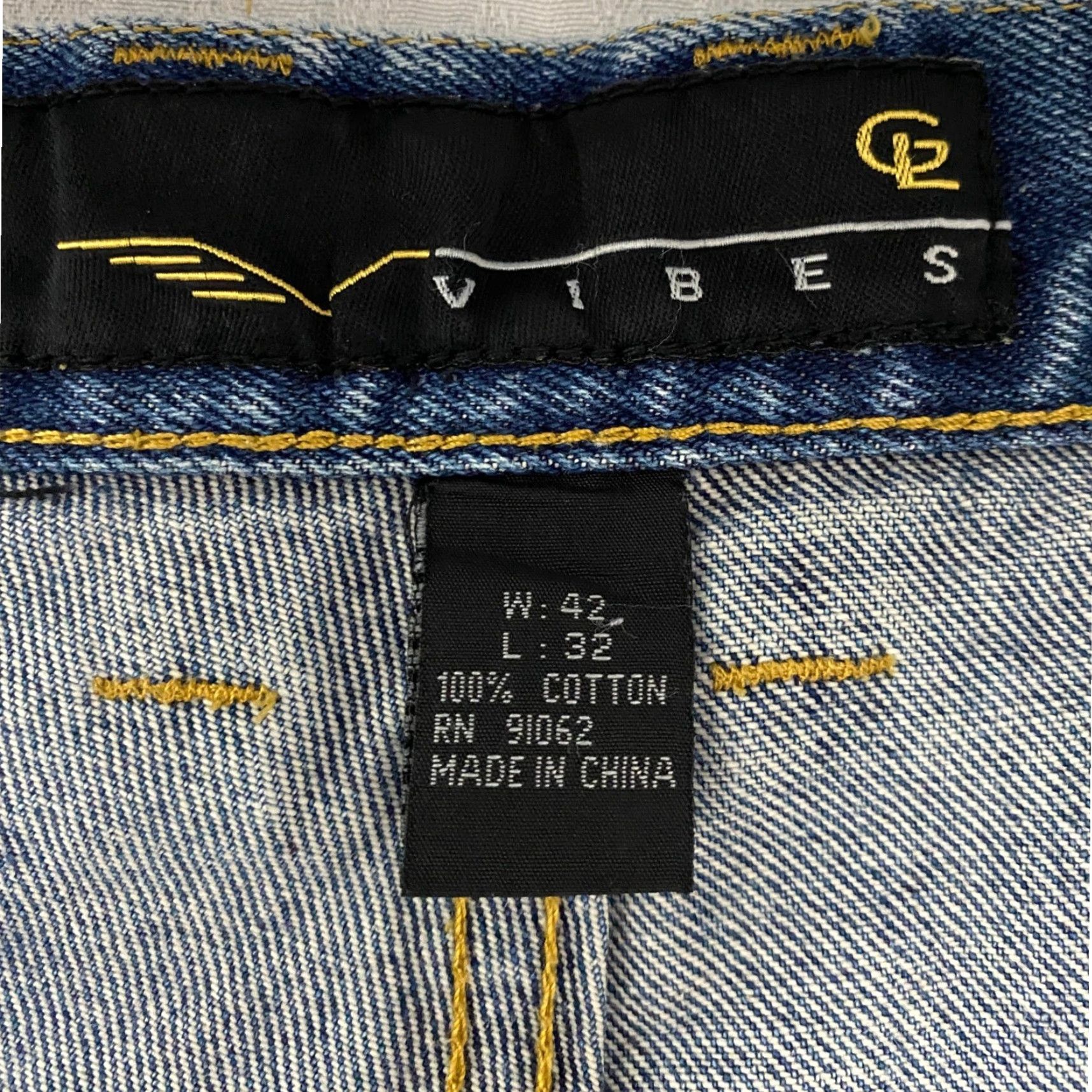 VIBE VIBES Vibes GL Gold Label Baggy Y2K Jeans Men 42x32 Blue Geometric Stitching Denim Cotton 90s Hip Hop Straight 5-Pocket Baggy Button Mens Size US 42 / EU 58 - 6 Thumbnail