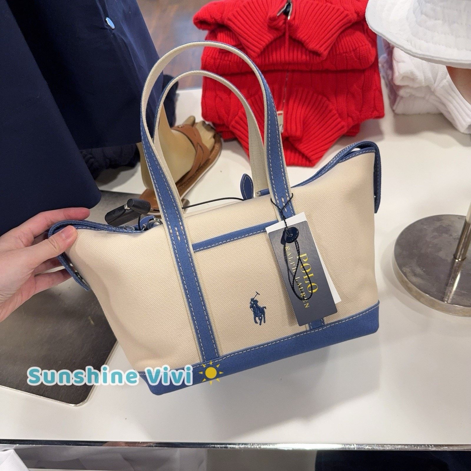 Polo Ralph Lauren NWT Polo Ralph Lauren Canvas Tote Bag Crossbody Ecru /blue Size ONE SIZE - 7 Thumbnail