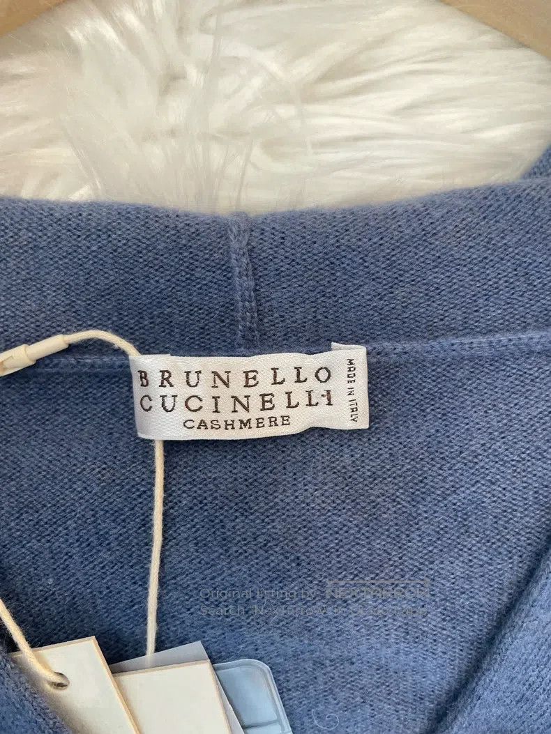 Brunello Cucinelli Brunello Cucinelli Blue Cashmere Zip-Up Hooded Sweater Size M / US 6-8 / IT 42-44 - 3 Thumbnail