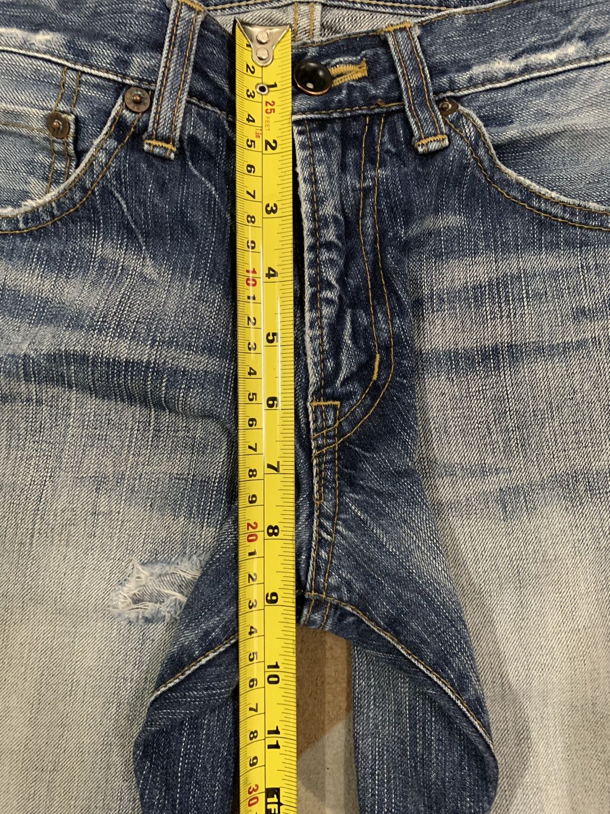 If Six Was Nine Japanese Blue Way Cracked Wash Cross Distressed Flare Jeans Size US 30 / EU 46 - 17 Thumbnail