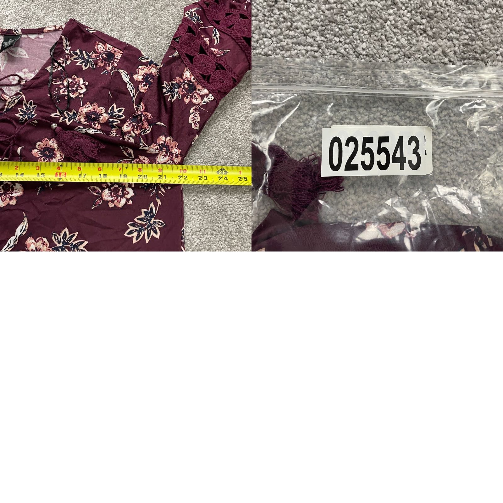 Vintage New Directions Tunic Blouse Womens XL Maroon Floral Long Sleeve Crisscross Neck Size XL / US 12-14 / IT 48-50 - 9 Thumbnail