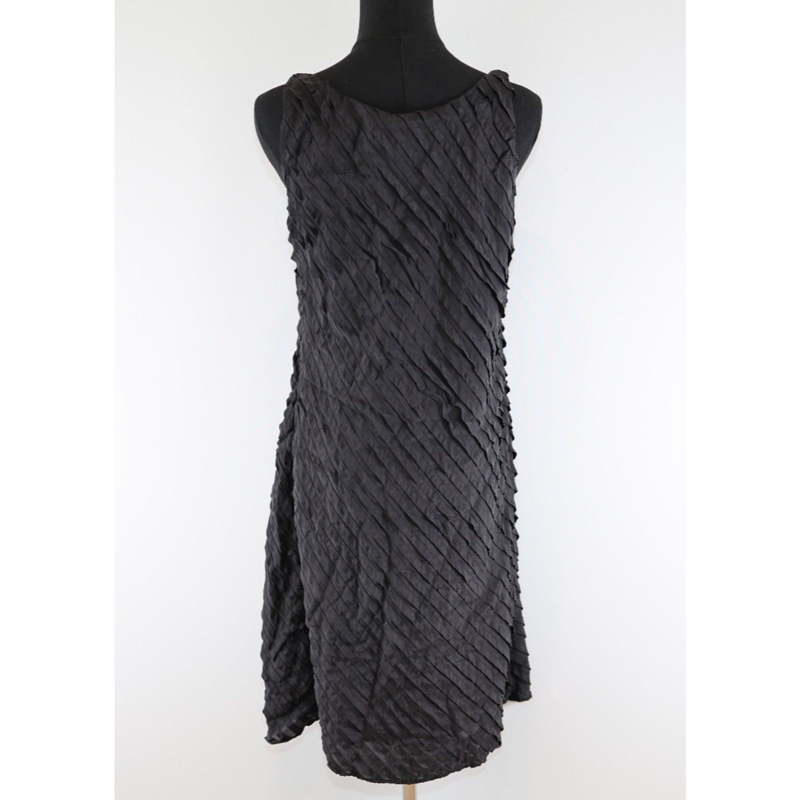 Eileen Fisher EILEEN FISHER Black Ruffle Silk Tank Sneath Dress 6 $238 Size M / US 6-8 / IT 42-44 - 4 Thumbnail