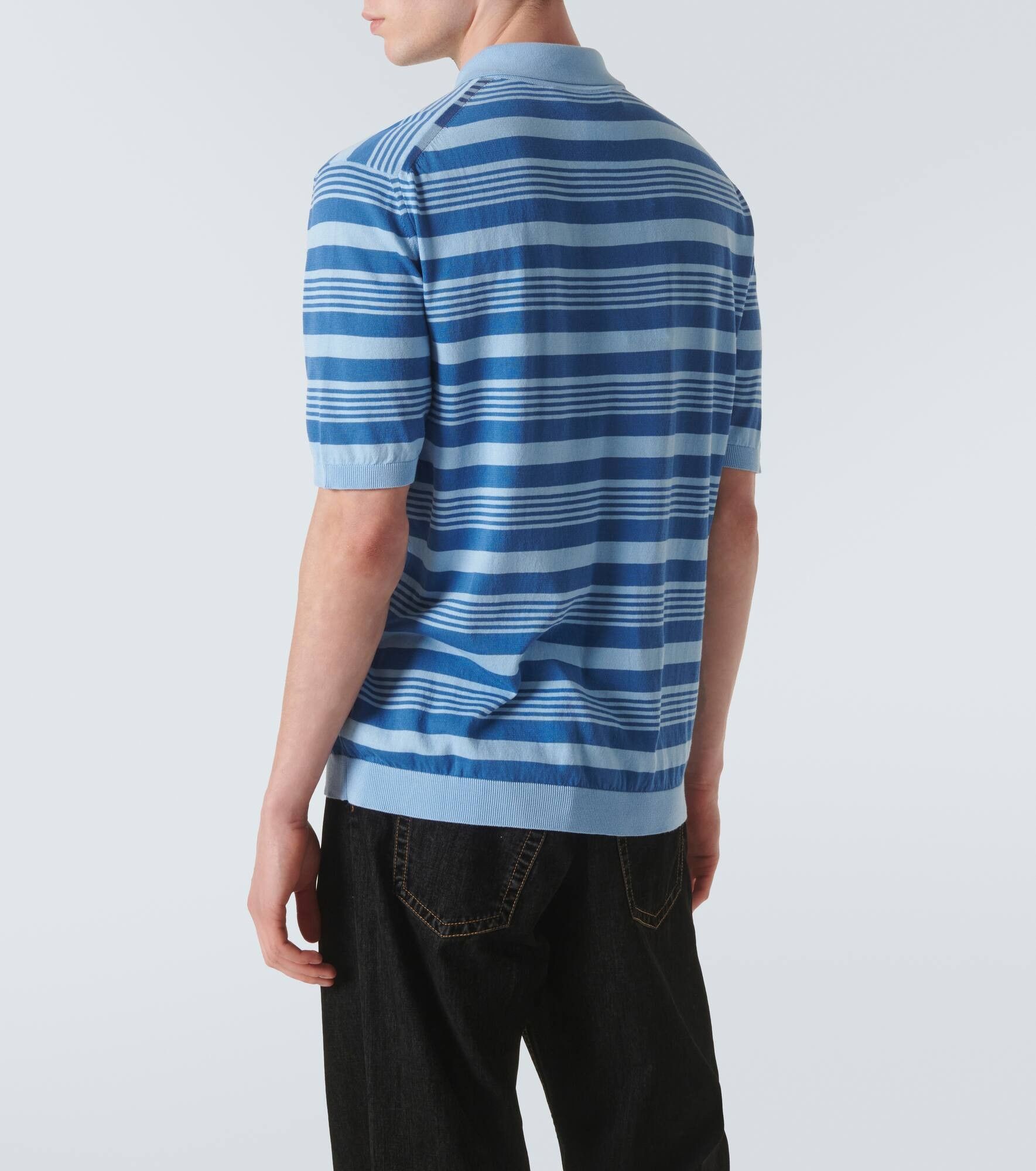 o1w1db11125 Striped Cotton Polo Shirt in Blue