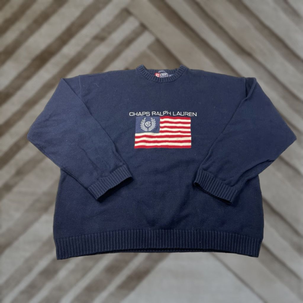 Ralph Lauren VINTAGE Chaps Ralph Lauren Flag Sweater Logo XXL Mens Knit Cotton Pullover Knit Blue 2XL Mens Logo Flag USA Size US XXL / EU 58 / 5 - 1 Thumbnail
