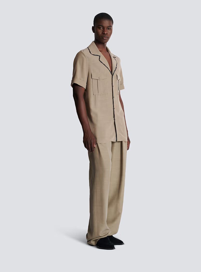 Balmain o1s1wg110126 Cupro Pyjama Shirt With Pocket in Brown Size US M / EU 48-50 / 2 - 2 Thumbnail