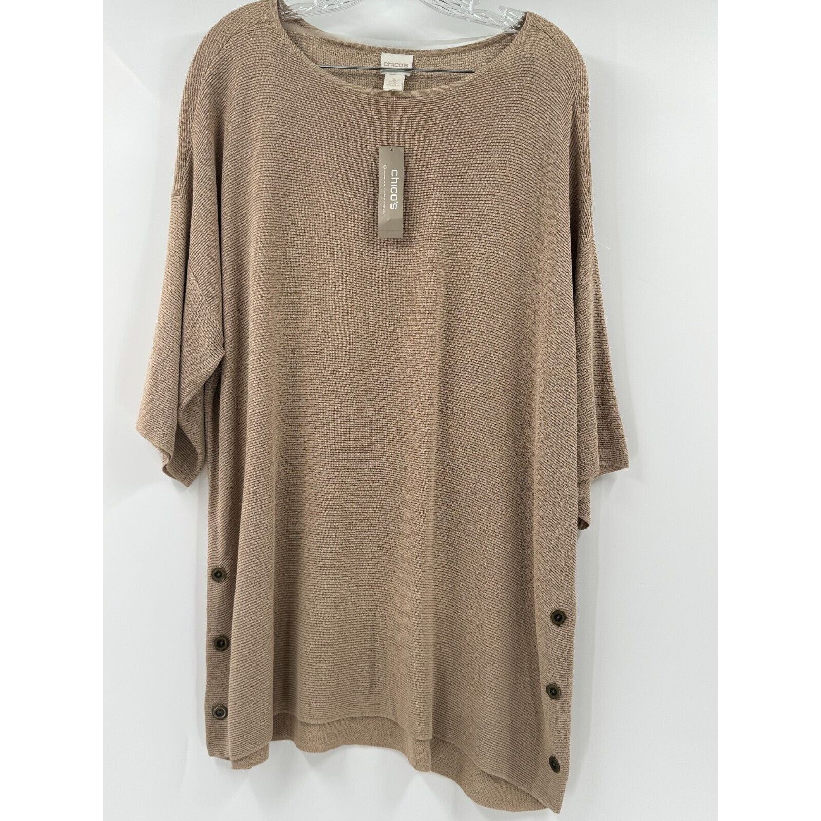 Chicos Chico's Minimalist Tan Camel Tunic Sweater 3 Large 16 Button Size XXL / US 16-18 / IT 52-54 - 1 Thumbnail