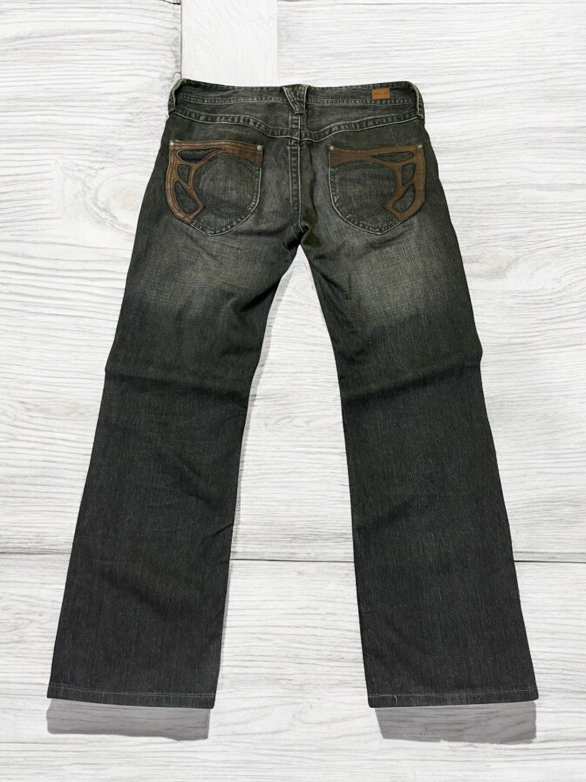 5351 POUR LES HOMMES FLARED NICOLE CLUB FOR MEN DISTRESSED WITH LEATHER DENIM Size US 32 / EU 48 - 2 Thumbnail