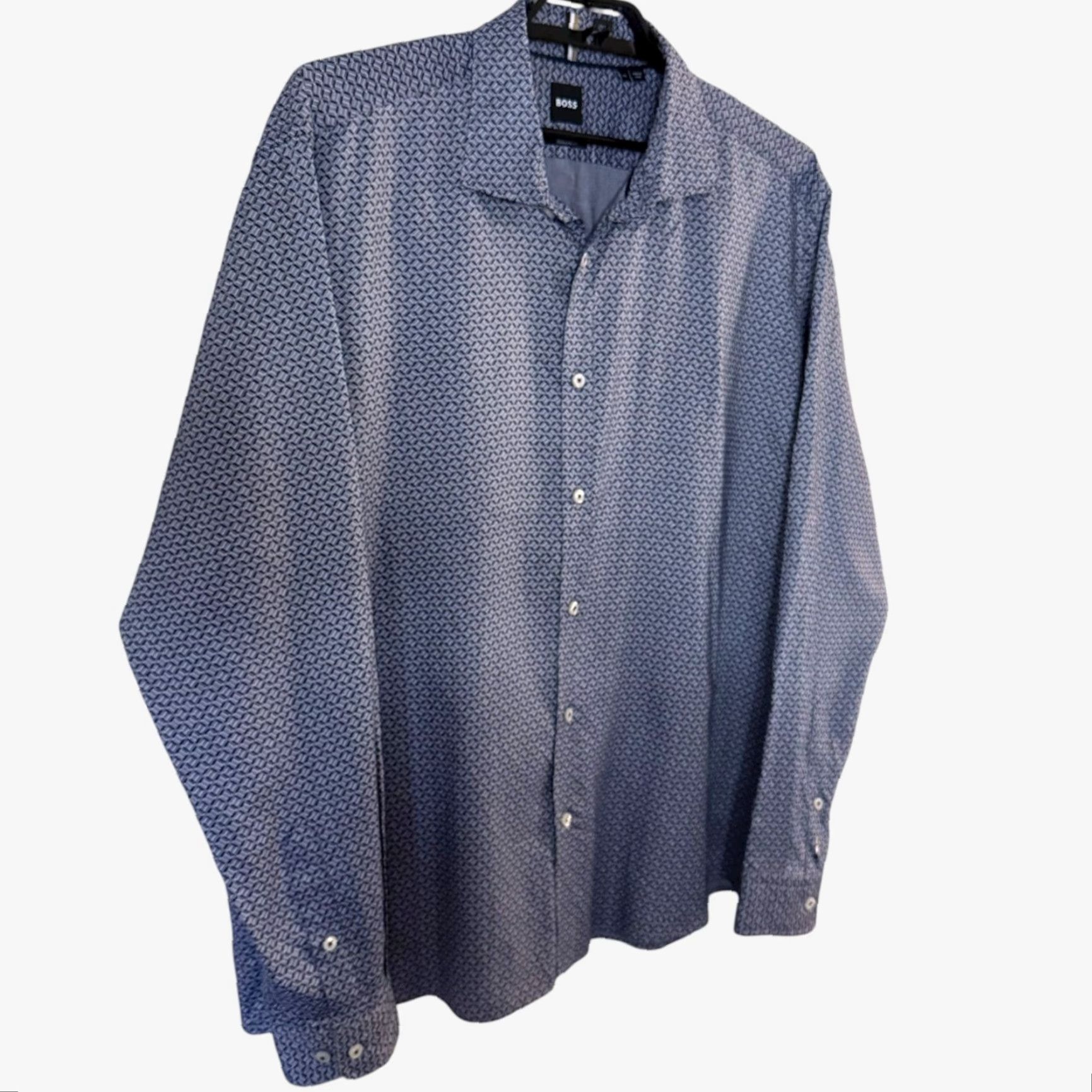 Hugo Boss HUGO BOSS Dress Shirt Liam Regular Fit Geometric Button-Up Lyocell Blue 2XL Mens Size 48R - 3 Thumbnail
