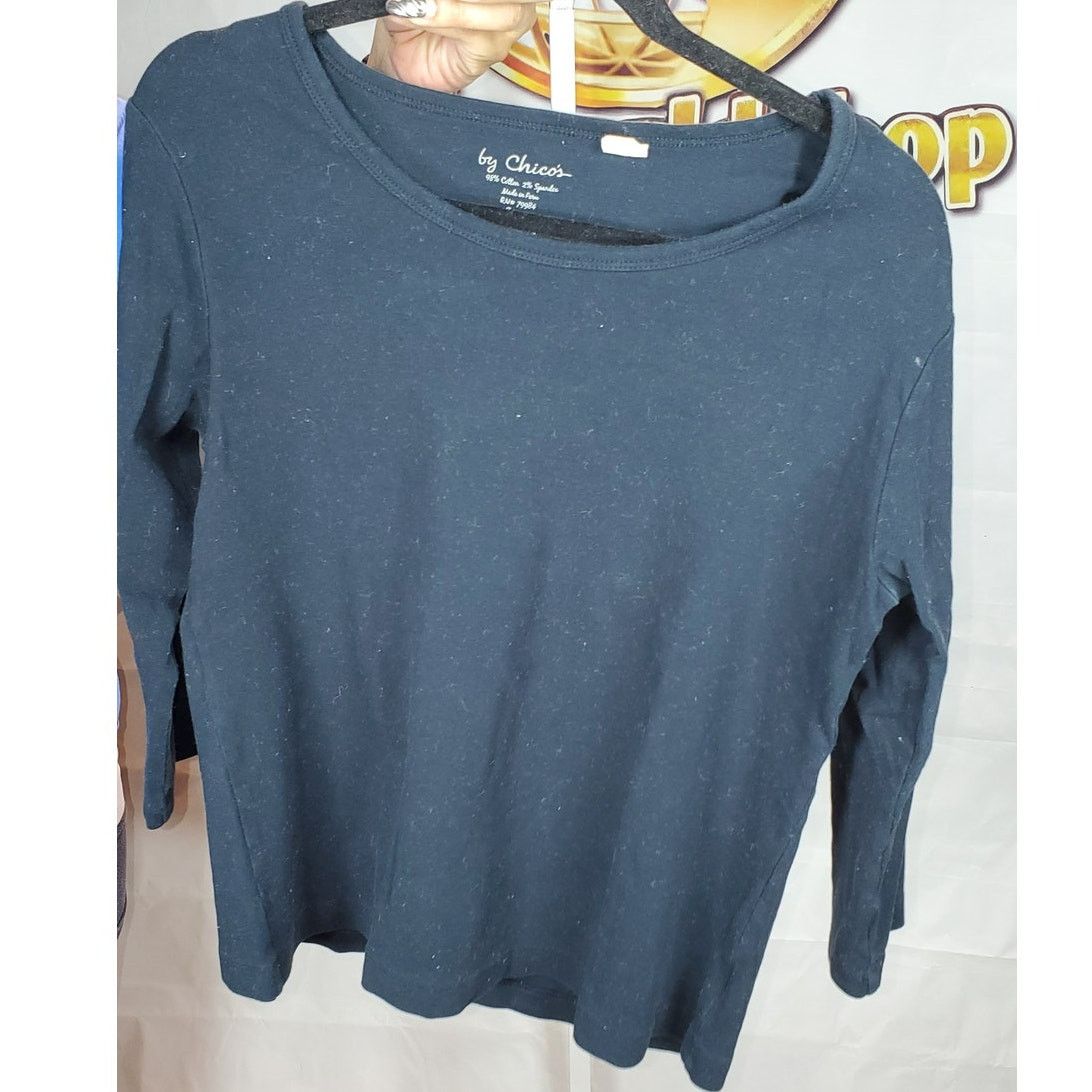 Chicos Chico's Black 3/4 Sleeve Knit Top Stretch Size 2 Size L / US 10 / IT 46 - 3 Thumbnail