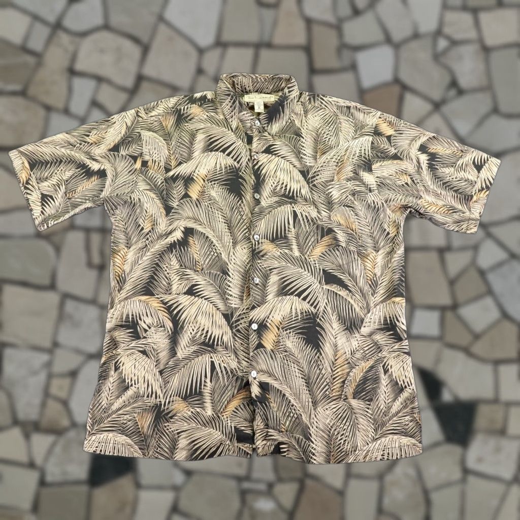 Tori Richard Tori Richard Shirt Mens Medium Beige Tan Hawaiian Aloha Palm Trees Button Camp Size US M / EU 48-50 / 2 - 1 Thumbnail