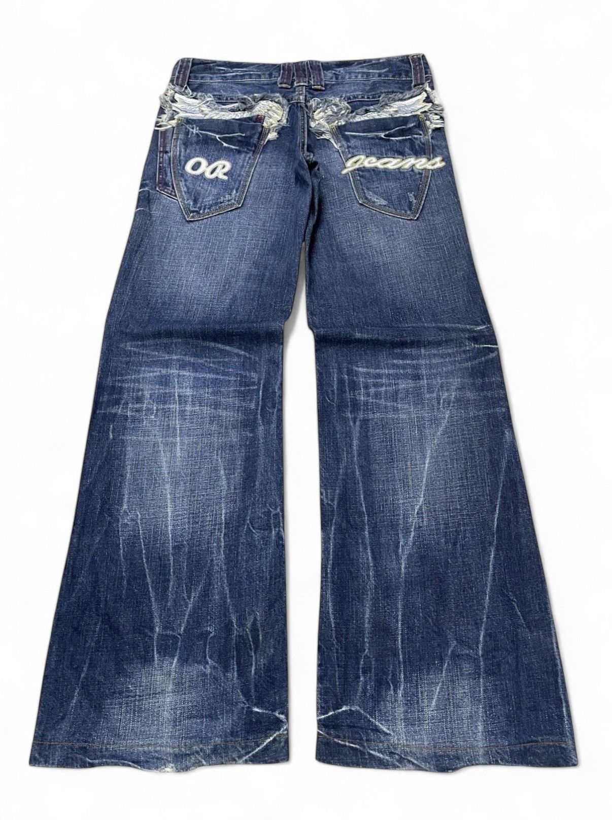 Japanese Brand × Le Grande Bleu (L.G.B.) Oririn Japan Flare Wide Leg Feathers Wings Embroidered Jeans Size US 31 - 1 Thumbnail
