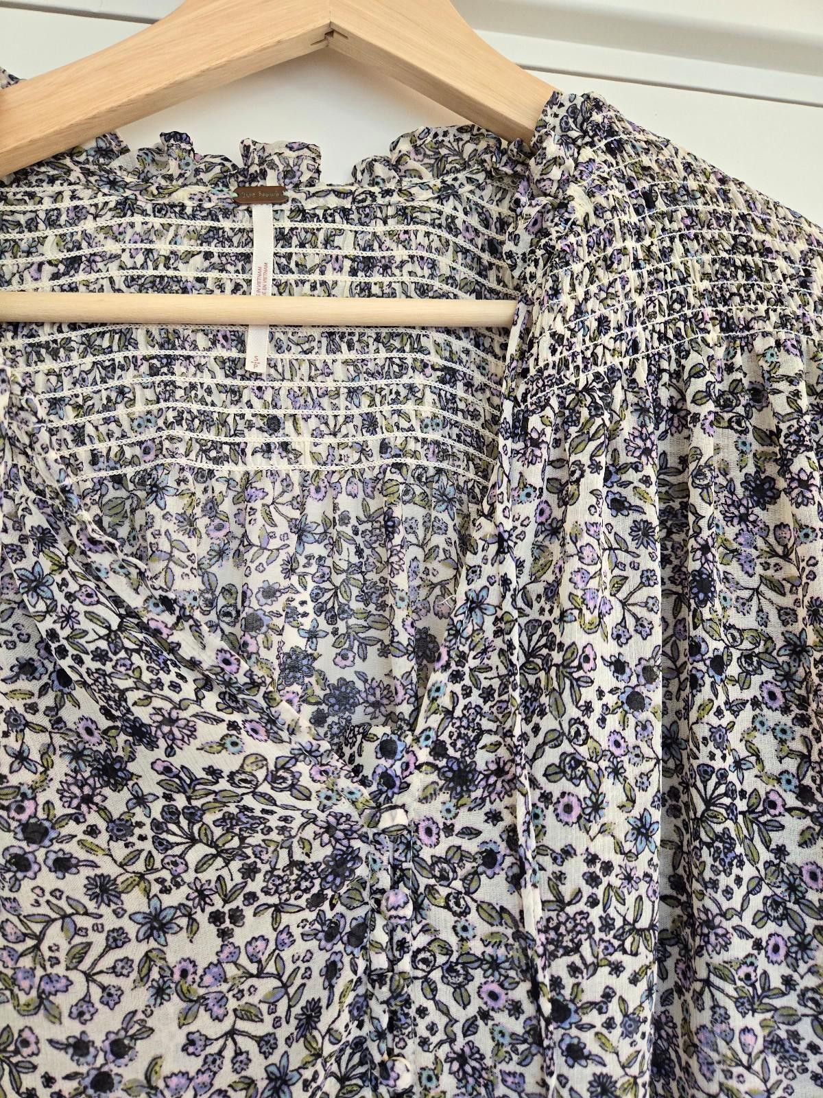 Free People Drawstring Floral Print Blouse