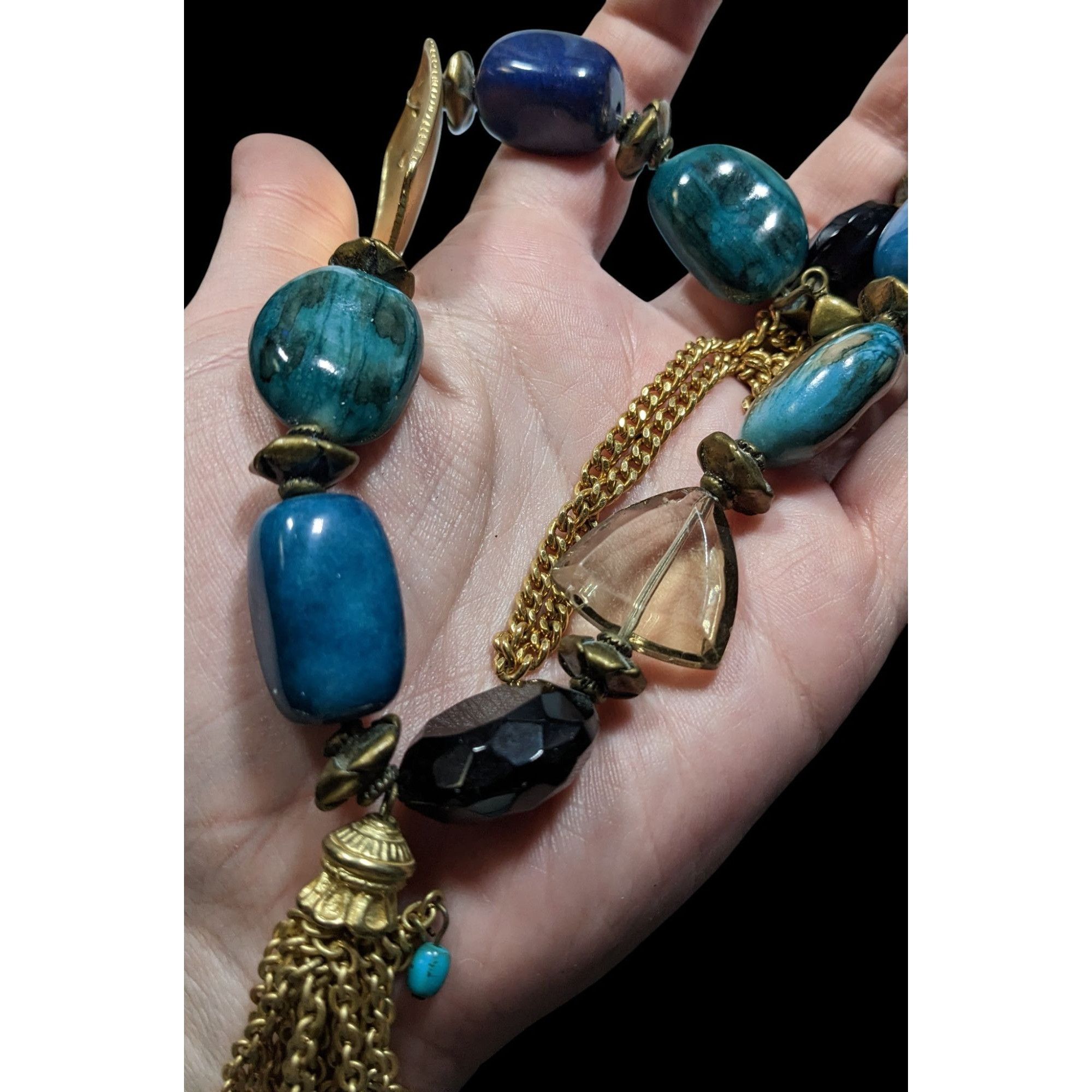 Other Vintage Bohemian Blue Stone Necklace With Gold Tone Accents Size ONE SIZE - 3 Thumbnail