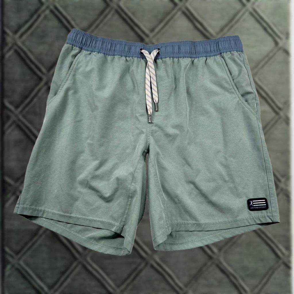 Olive Live Forever Golf Shorts Mens L Performance Stretch Lined Gym Sage 8" Inseam Size US 33 - 1 Thumbnail