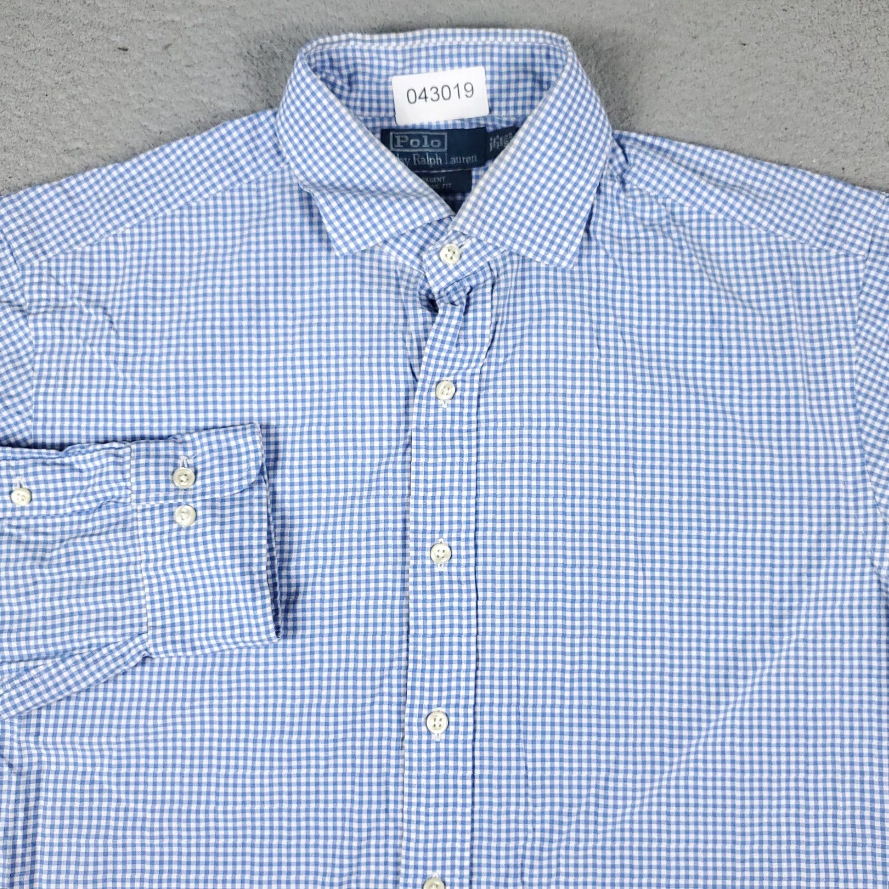 Ralph Lauren VINTAGE Ralph Lauren Shirt Men's 16.5 Blue Check Dress Button Up Long Sleeve Non-Iron Pockets 90s Classic Mens Size 42R - 2 Thumbnail
