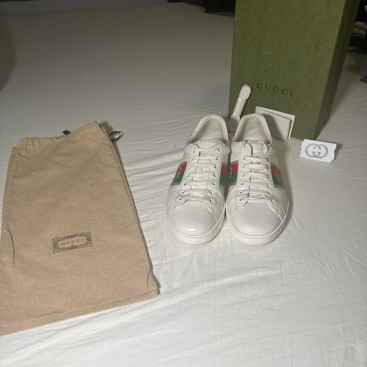 Gucci Gucci Ace White Leather Web Stripe Sneakers – Full Set Size US 9 / EU 42 - 2 Thumbnail