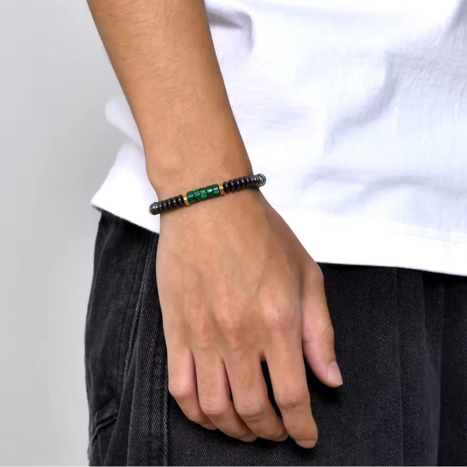Other 6mm Green Natural Stone Beaded Bracelets for Men Hematite Size ONE SIZE - 4 Thumbnail